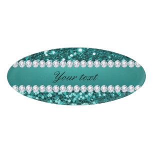 Badge D'identification Parties scintillantes turquoises chics et diamants