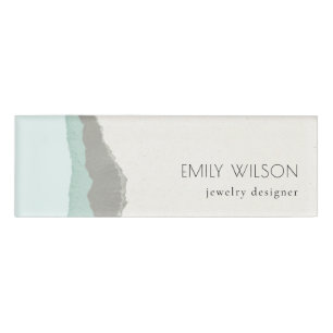 Badge D'identification Pastel Aqua Grey Kraft Mountain Wave Tordu Edge