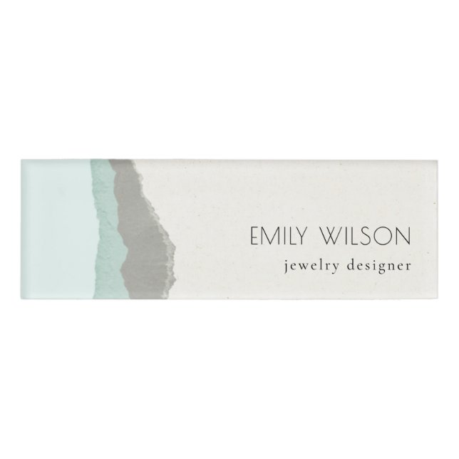 Badge D'identification Pastel Aqua Grey Kraft Mountain Wave Tordu Edge (Devant)