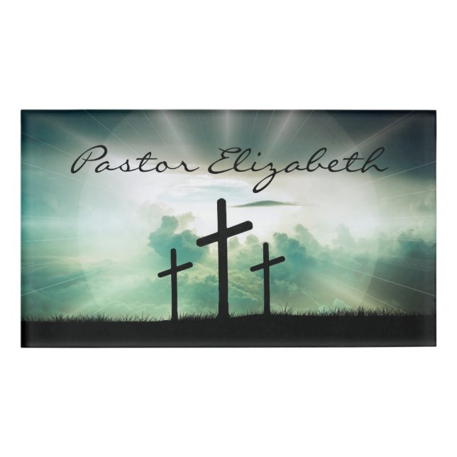 Badge D'identification Pastor Christian Church Cross Monogramme Nom Insig (Devant)