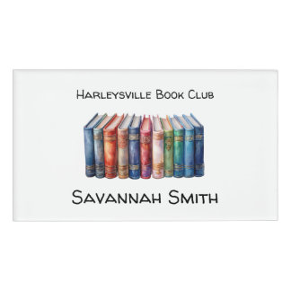 Badge D'identification Personalized with Name Book Club with Books