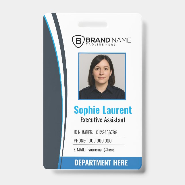 Badge d'identification personnalisé bleu blanc pou (Avant)