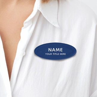 Badge D'identification Personnalisé Moderne Simple Base Marine Blue Titre