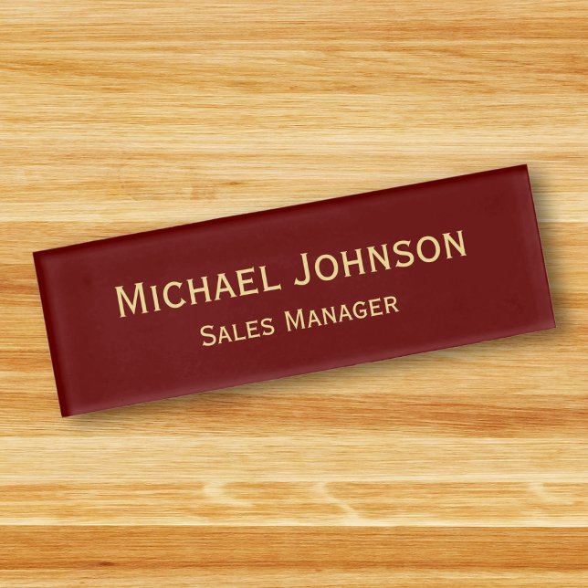 Badge D'identification Personnalisé professionnel élégant Faux Gold Maroo (Personalized Professional Elegant Faux Gold Maroon Name Tag)