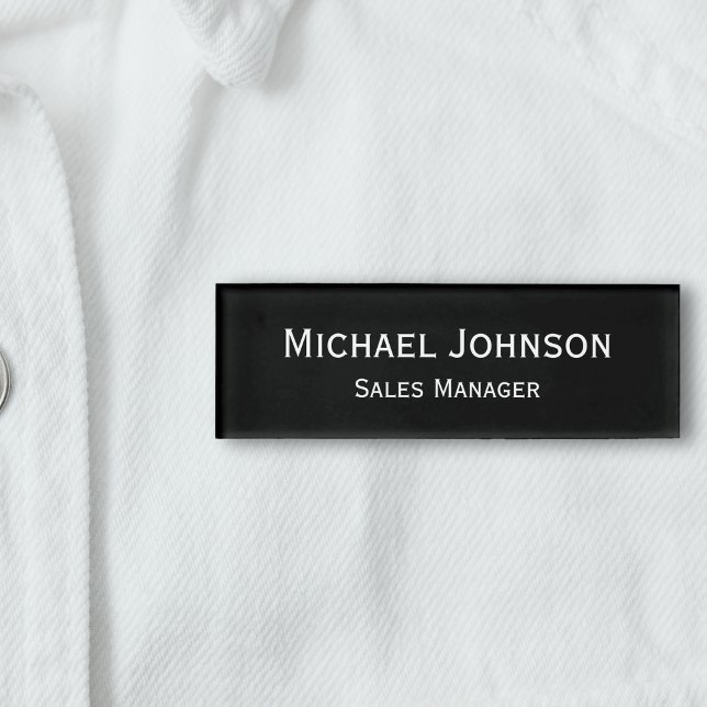 Badge D'identification Personnalisé Professionnel Exécutif Simple Noir Ma (Custom Professional Executive Plain Black Magnetic Name Tag)