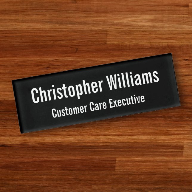 Badge D'identification Personnalisé Professionnel Simple Noir Magnétique (Personalized Professional Simple Black Magnetic Name Tag)
