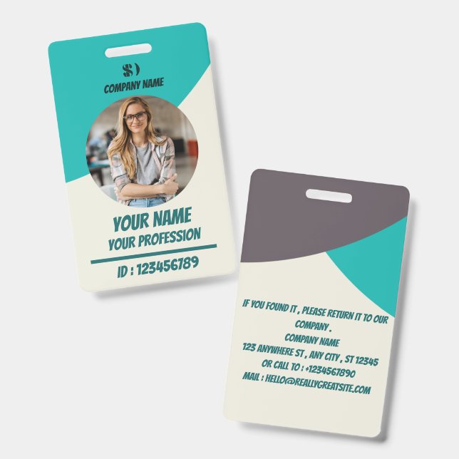 Badge d'identification personnalisé sarcelle pour  (Avant & arrière)
