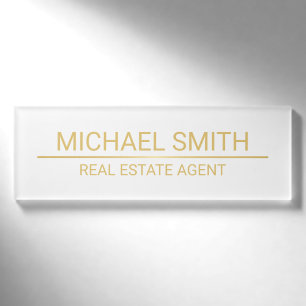 Badge D'identification Personnalisé White and Gold Modern Professional