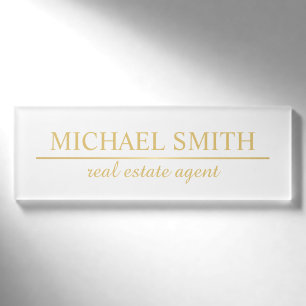 Badge D'identification Personnalisé White and Gold Professional