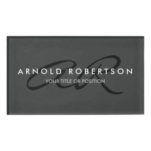 Badge D'identification Personnaliser Monogramme gris clair noir