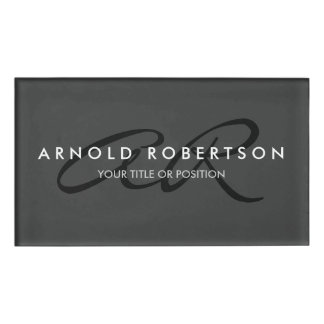 Badge D'identification Personnaliser Monogramme gris clair noir