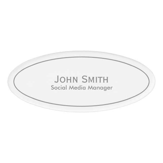 Badge D'identification Personnalisez : Ovale gris et blanc minimal (Devant)