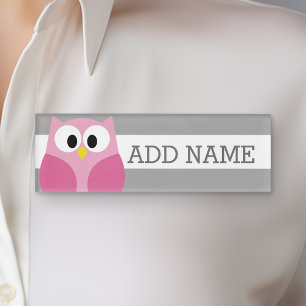 Badge D'identification Petit hibou du dessin animé - Nom personnalisé r