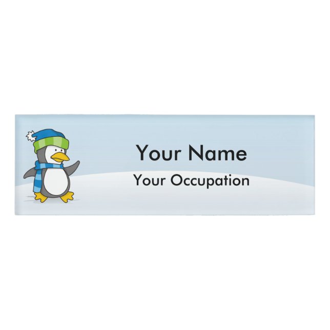 Badge D'identification Petit pingouin marchant sur la neige Nom Balise (Devant)