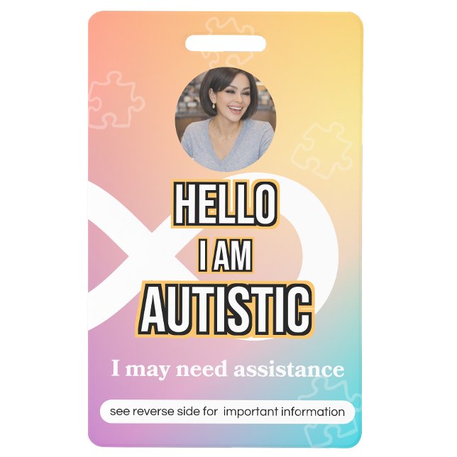 Badge d'identification photo d'alerte d'autisme –  (Autism Alert Photo ID Badge–Personal Safety)