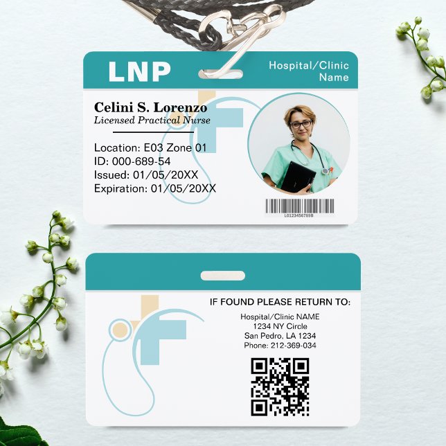 Badge d'identification photo de l'employé médical  (Hospital Medical Employee Photo ID Badge – Calm Teal)
