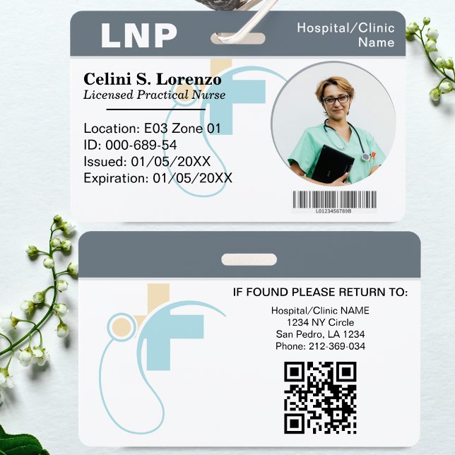Badge d'identification photo de l'employé médical  (Hospital Medical Employee Photo ID Badge – Neutral Gray)