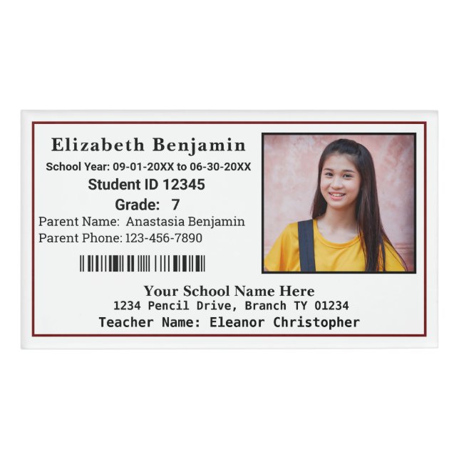 Badge D'identification Photo d'identification de l'enfant de l'école (Devant)