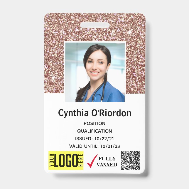 Badge d'identification photo en paillettes marron  (Avant)