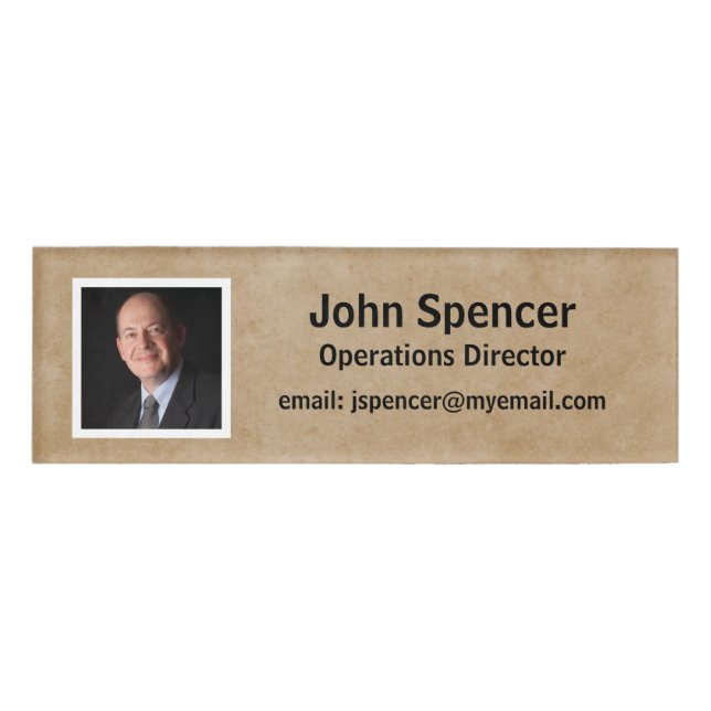 Badge D'identification Photo horizontale réutilisable en beige et blanc (Devant)