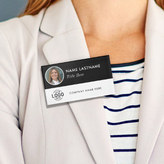 Badge D'identification Photo ID Logo Cercle noir blanc Magnétique Grand