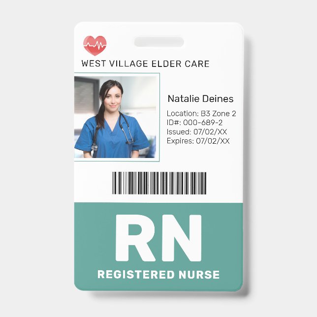 Badge d'identification photo sarcelle pour employé (Avant)