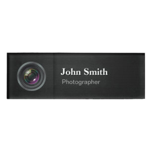 Badge D'identification Photographe noir simple professionnel d'objectif
