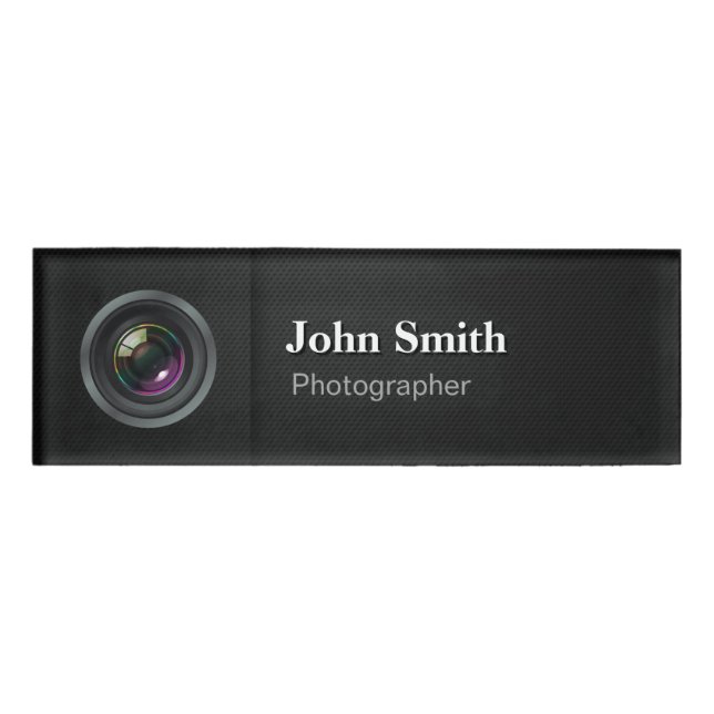 Badge D'identification Photographe noir simple professionnel d'objectif (Devant)