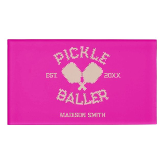 Badge D'identification Pickle Baller Pickleball Collegiate Typographie (Devant)