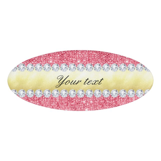 Badge D'identification Pink Sequins Gold Foil et Diamants (Devant)
