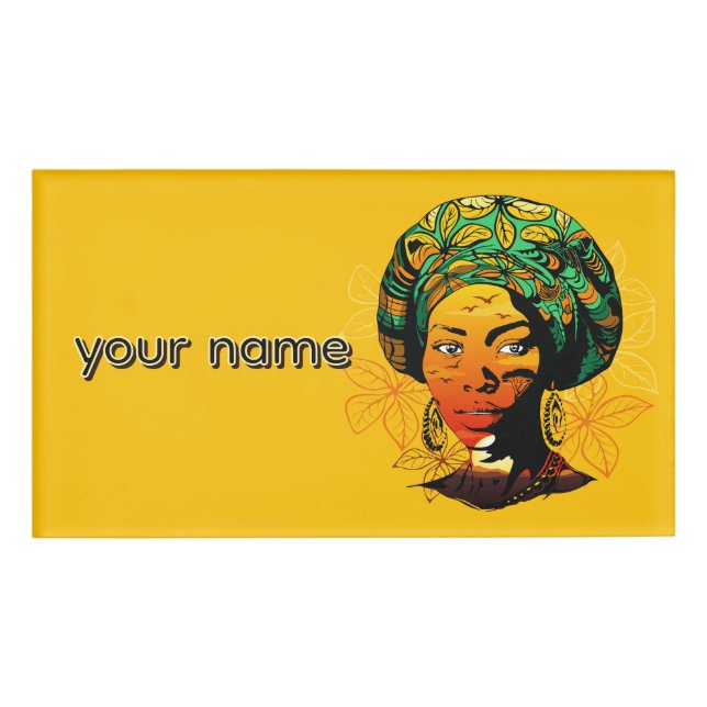 Badge D'identification Portrait féminin africain avec coucher de soleil (Devant)