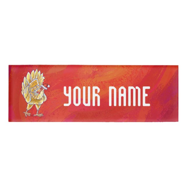 Badge D'identification Poule de Noël sur fond rouge (Devant)