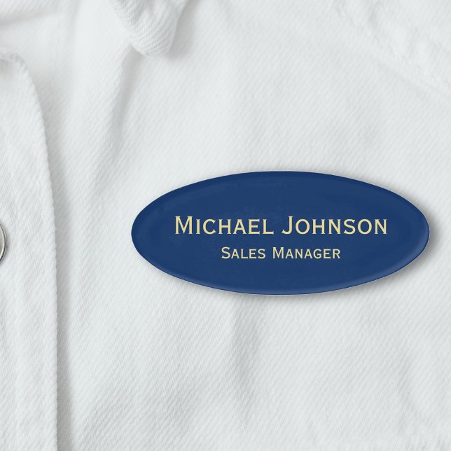 Badge D'identification Professionnel Blue Gold Office Business Magnétique (Professional Blue Gold Office Business Magnetic Name Tag)