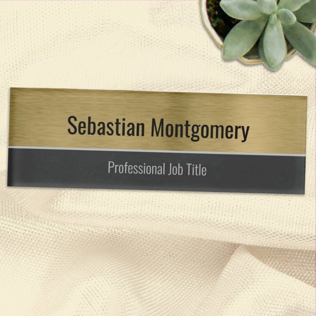 Badge D'identification Professionnel Brossé Faux Or Metallic Custom (Créateur téléchargé)