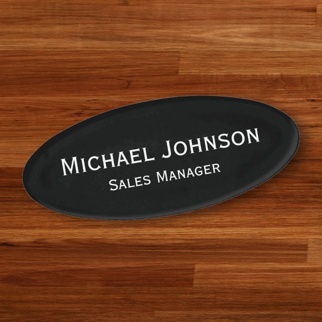 Badge D'identification Professionnel noir blanc bureau exécutif magnétiqu (Professional Black White Office Executive Magnetic Name Tag)