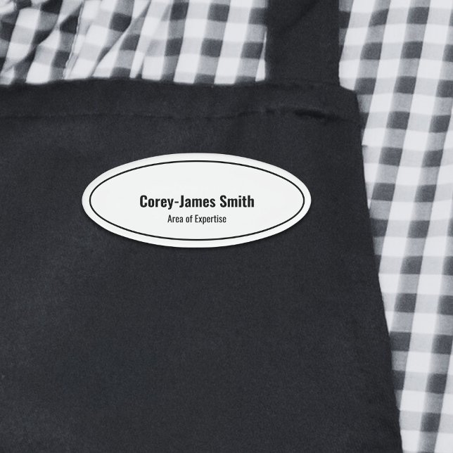 Badge D'identification Professionnel Noir Blanc Nom Expertise Oval (Professional Black White Name Expertise Oval Name Tag)