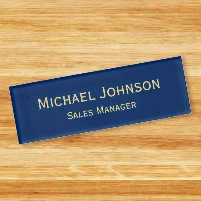 Badge D'identification Professionnel Personnalisé Marine Bleu Or magnétiq (Personalized Professional Navy Blue Gold Magnetic Name Tag)