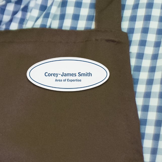 Badge D'identification Professionnel Simple Bleu Blanc Nom Expertise Oval (Professional Simple Blue White Name Expertise Oval Name Tag)