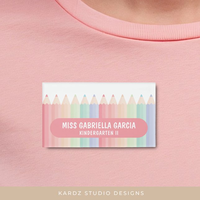 Badge D'identification Rainbow Teacher School (Pastel color rainbow badge with magnetic back to keep your clothes safe.)