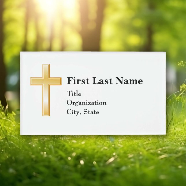 Badge D'identification Rectangle acrylique de 3,5 po x 2 po, chrétien (3.5" x 2" Acrylic Rectangle Name Tag, Christian Gold Cross, )