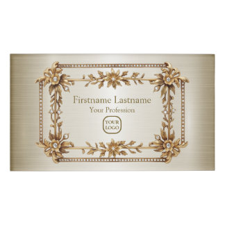 Badge D'identification Rectangle doré Fleurs Dimonées brillantes