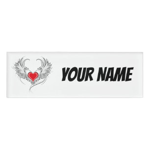 Badge D'identification Red Angel Coeur avec ailes