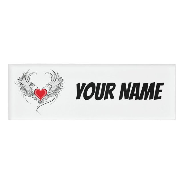 Badge D'identification Red Angel Coeur avec ailes (Devant)