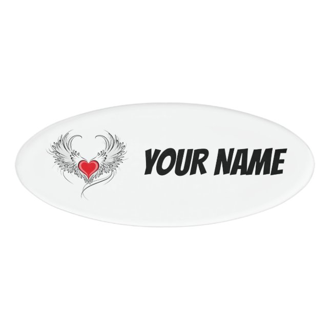 Badge D'identification Red Angel Coeur avec ailes (Devant)