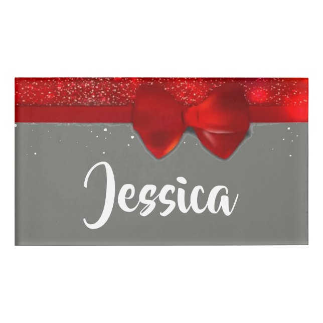 Badge D'identification Red glitter and ribbon print (Devant)