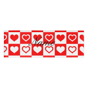 Badge D'identification Red Hearts Plaid Motif Thunder_Cove