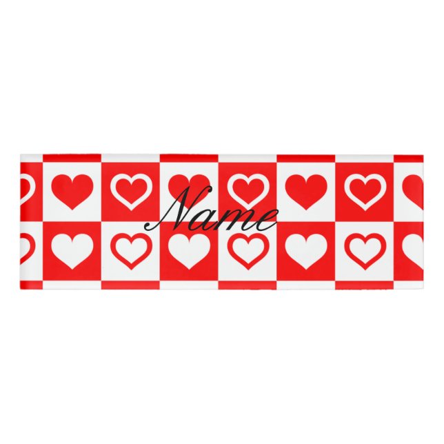 Badge D'identification Red Hearts Plaid Motif Thunder_Cove (Devant)