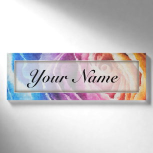 Badge D'identification Rose arc-en-ciel aquarelle