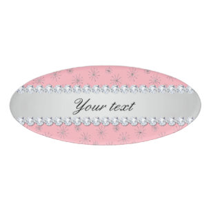 Badge D'identification Rose argenté chic de flocons de neige de parties