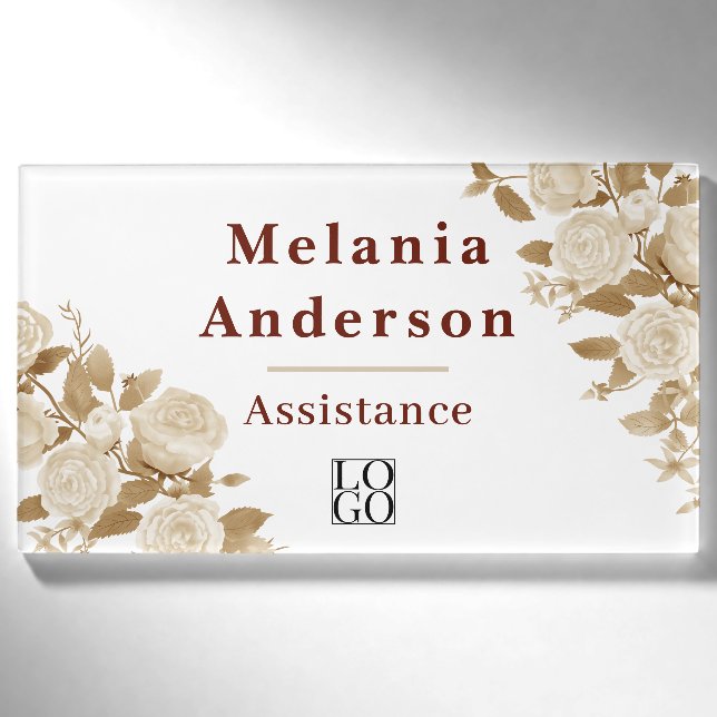 Badge D'identification Rose Élégant Blanc (Devant)